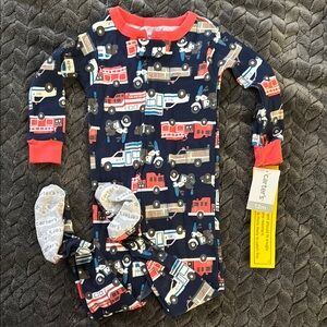 Carter's Blue and Red Footies with Vehicle Print